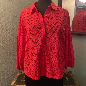 Vera Wang orange eyelet blouse
